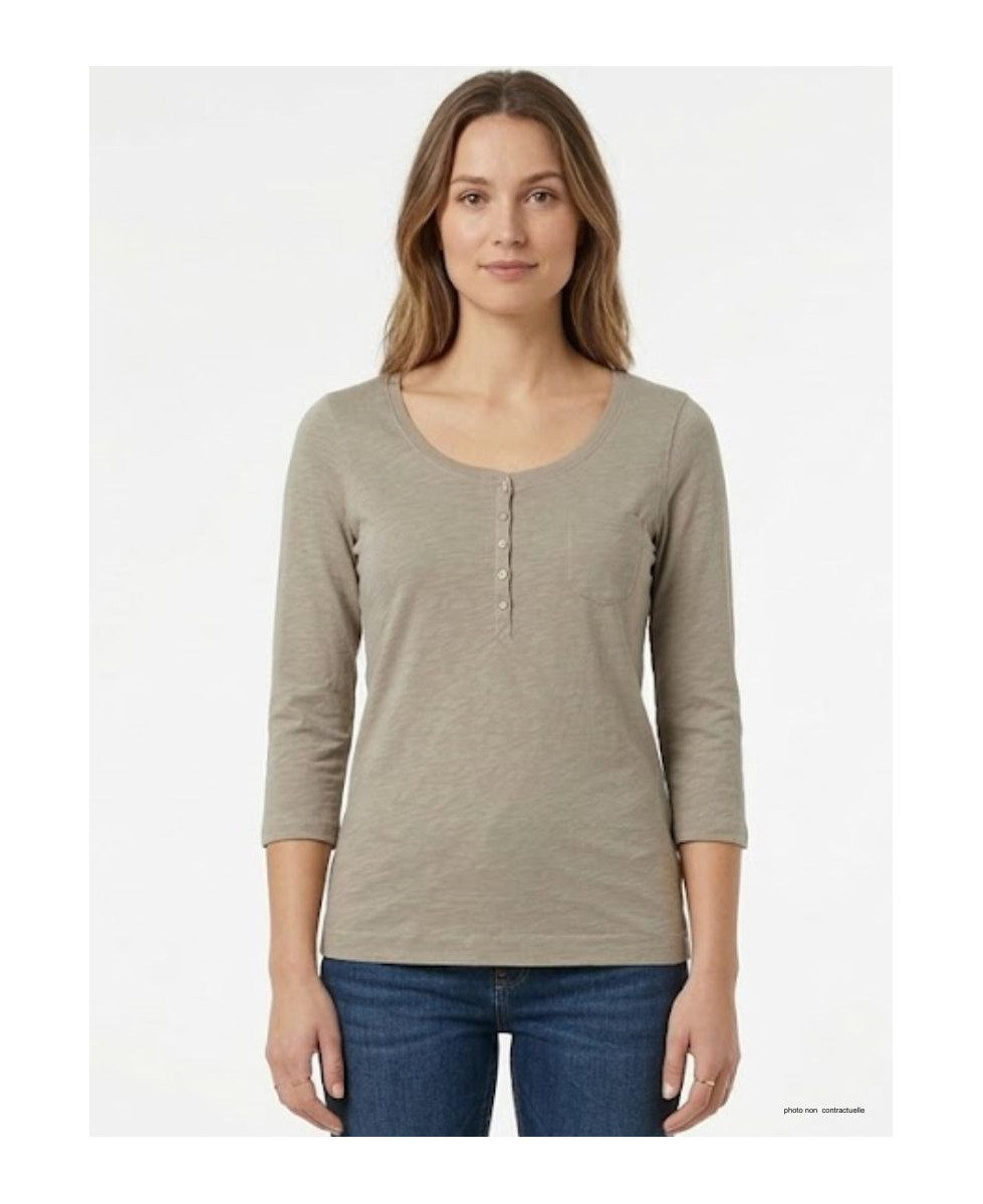 Tee-shirt manches 3/4 MAYFLOWER modèle DIMITRI2 coloris beige en maille flammée avec poche poitrine.