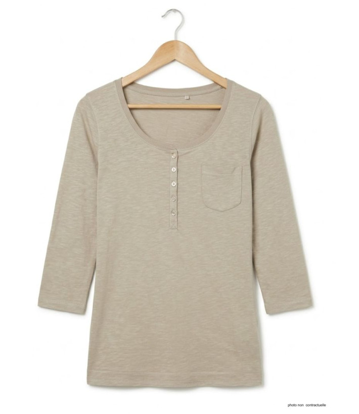 MAYFLOWER DIMITRI2 - Tee-shirt beige manches 3/4 coton flammé