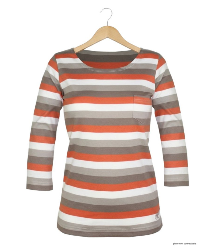 MAYFLOWER DIXIE1 - Tee-shirt manches 3/4 coton rib rayé orange/beige
