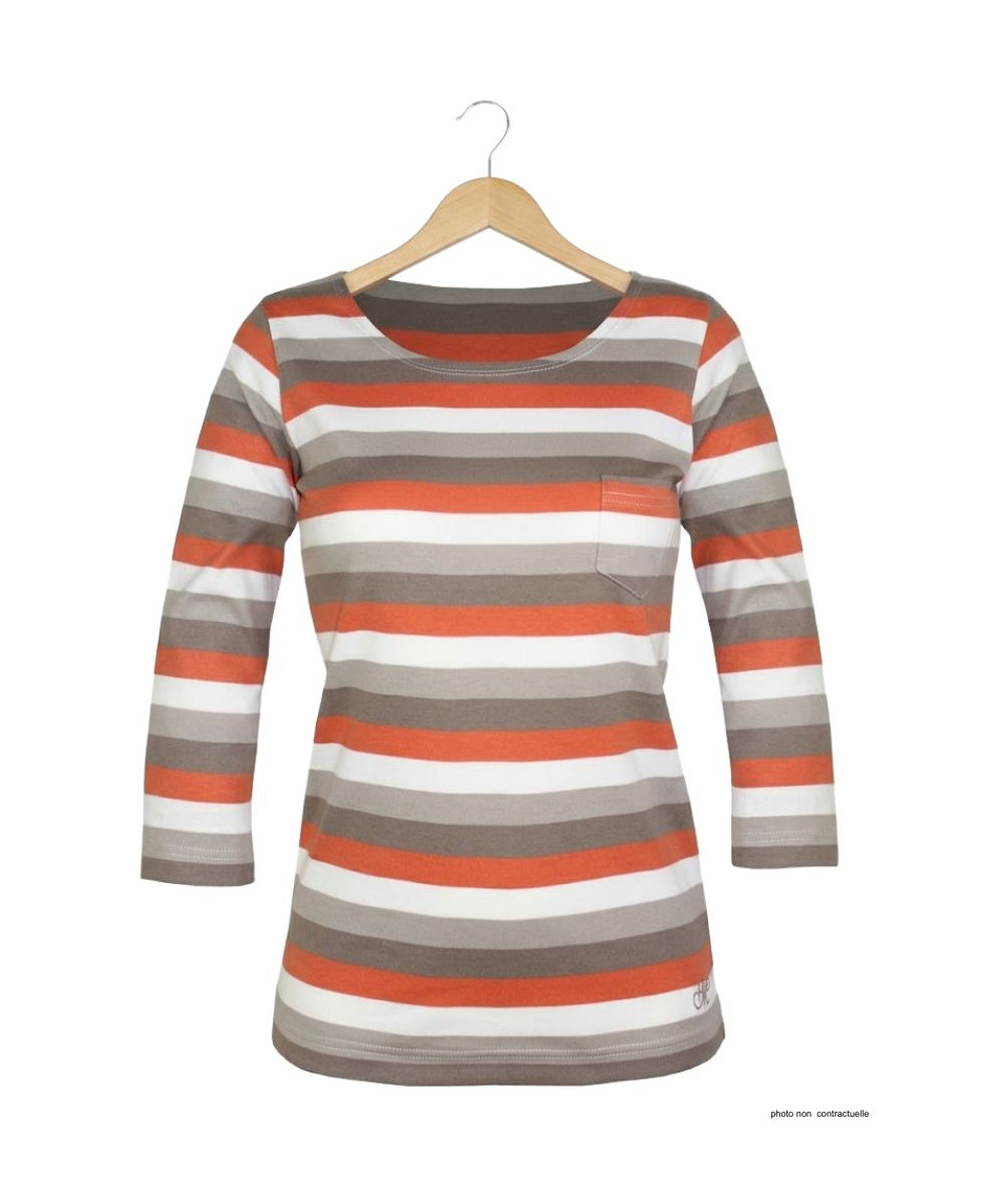 MAYFLOWER DIXIE1 - Tee-shirt manches 3/4 coton rib rayé orange/beige