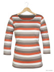 MAYFLOWER DIXIE1 - Tee-shirt manches 3/4 coton rib rayé orange/beige