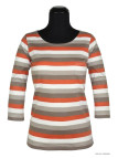 MAYFLOWER DIXIE1 - Tee-shirt manches 3/4 coton rib rayé orange/beige