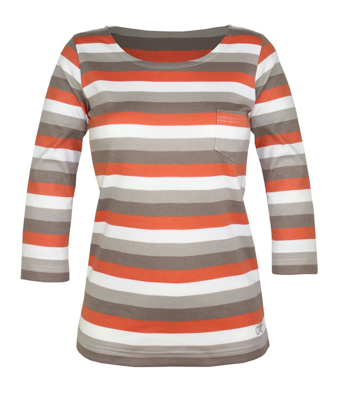MAYFLOWER DIXIE1 - Tee-shirt manches 3/4 coton rib rayé orange/beige