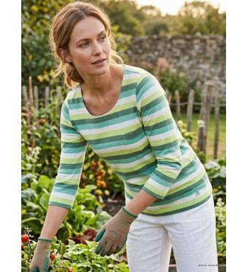 MAYFLOWER DIXIE2 - Tee-shirt manches 3/4 coton rib rayé blanc/aqua/vert
