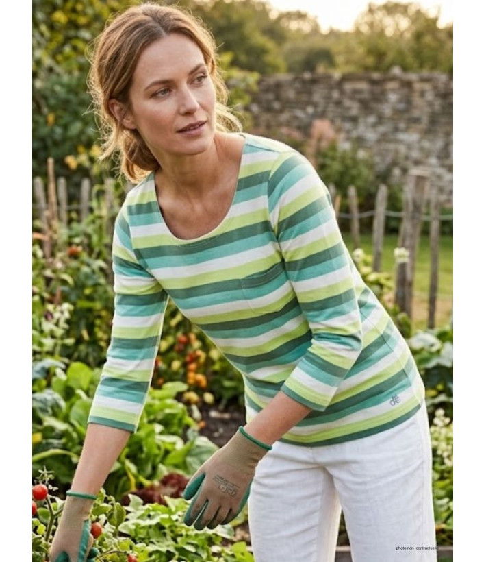 MAYFLOWER DIXIE2 - Tee-shirt manches 3/4 coton rib rayé blanc/aqua/vert