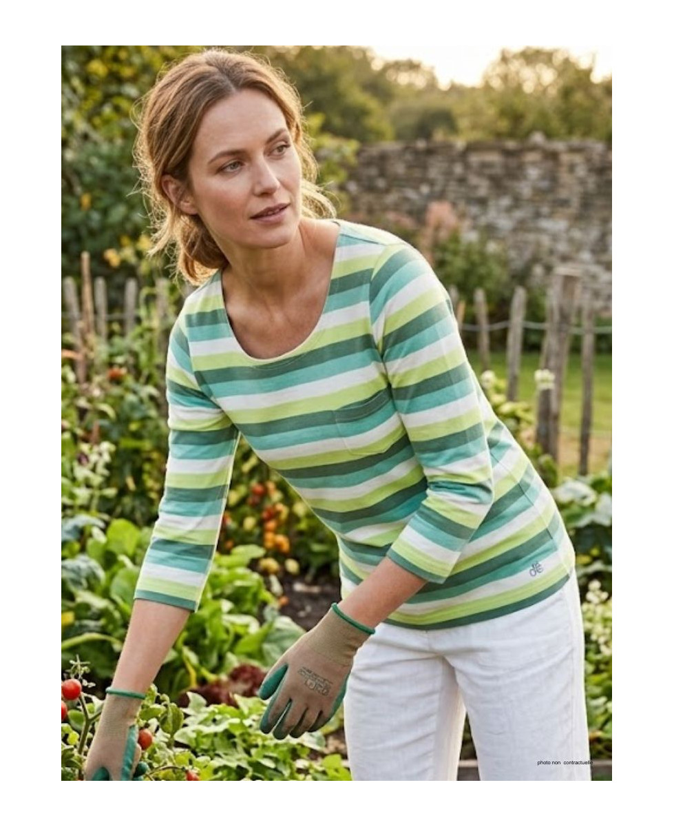 MAYFLOWER DIXIE2 - Tee-shirt manches 3/4 coton rib rayé blanc/aqua/vert