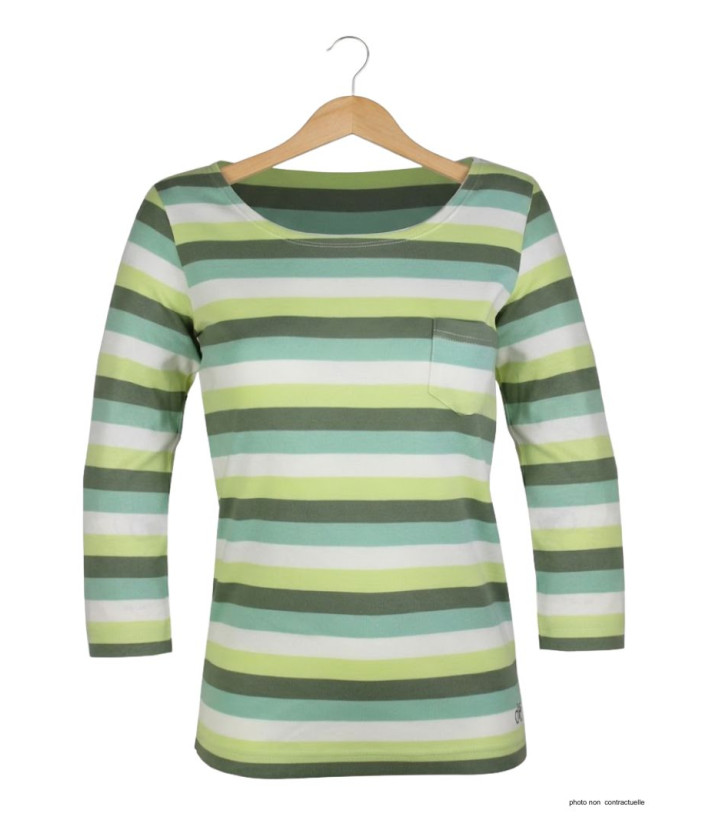 MAYFLOWER DIXIE2 - Tee-shirt manches 3/4 coton rib rayé blanc/aqua/vert
