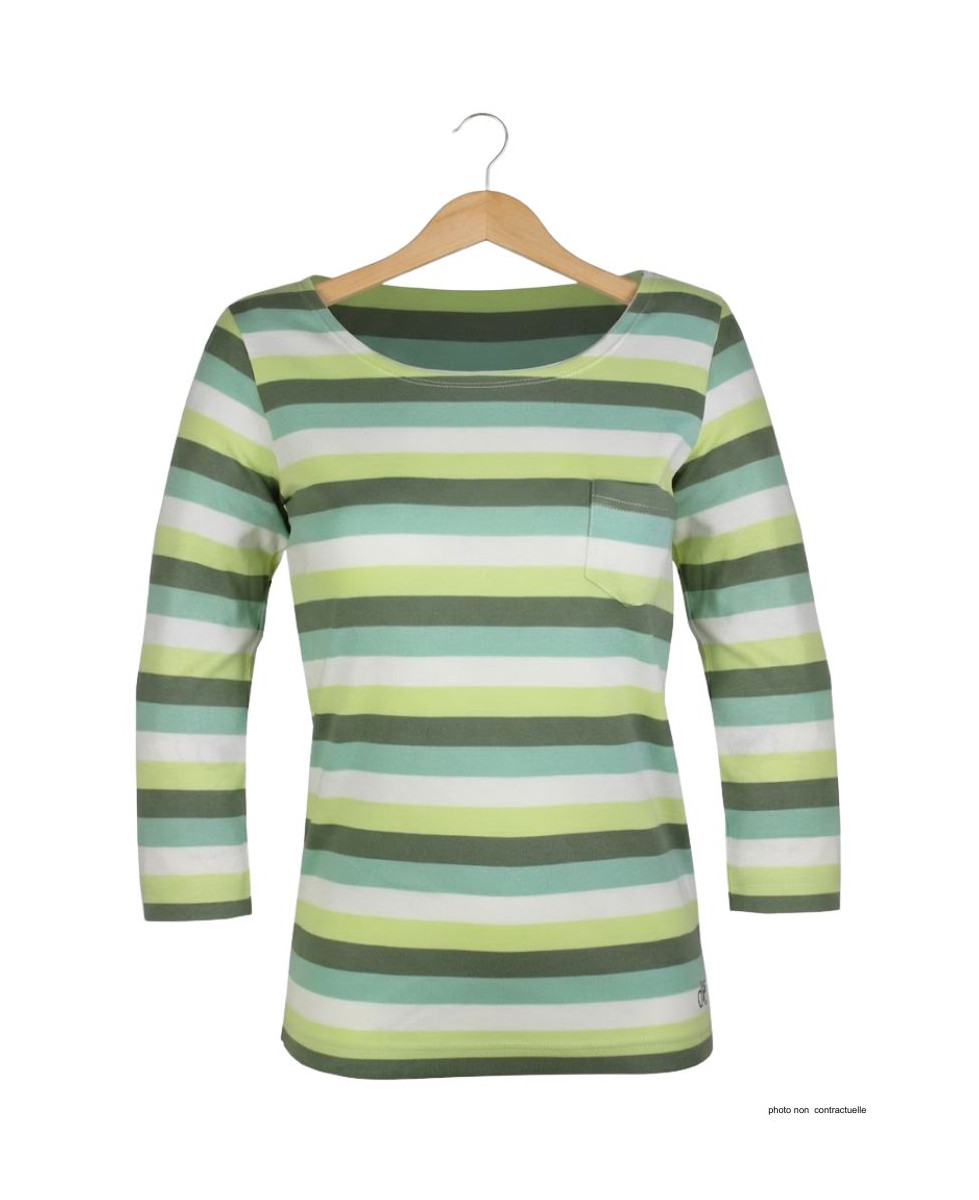 MAYFLOWER DIXIE2 - Tee-shirt manches 3/4 coton rib rayé blanc/aqua/vert