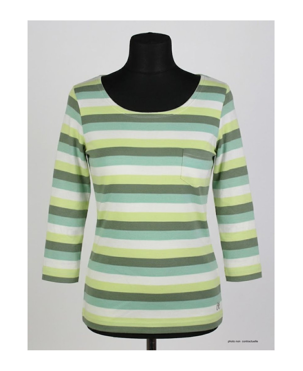 MAYFLOWER DIXIE2 - Tee-shirt manches 3/4 coton rib rayé blanc/aqua/vert