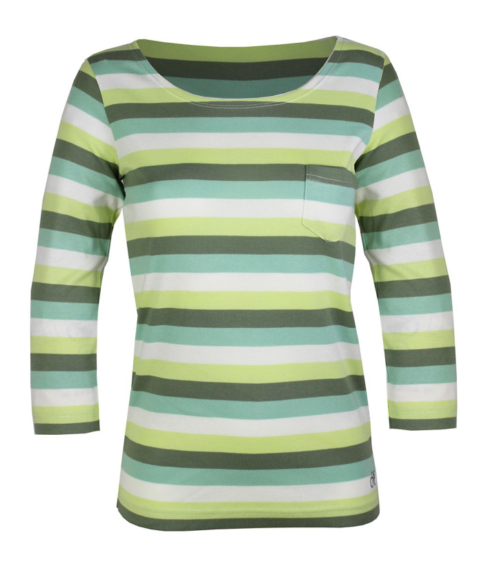 MAYFLOWER DIXIE2 - Tee-shirt manches 3/4 coton rib rayé blanc/aqua/vert