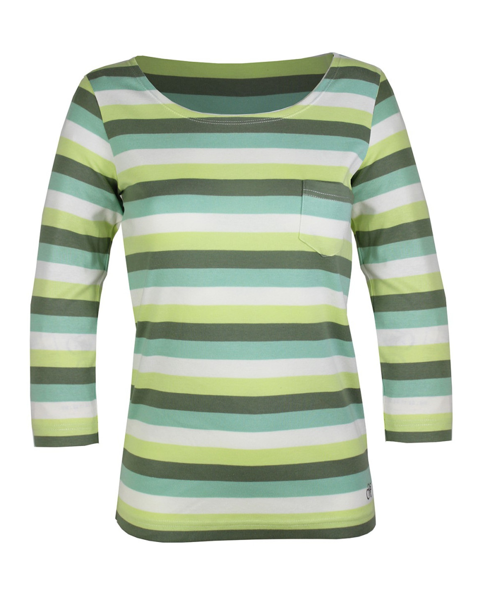 MAYFLOWER DIXIE2 - Tee-shirt manches 3/4 coton rib rayé blanc/aqua/vert
