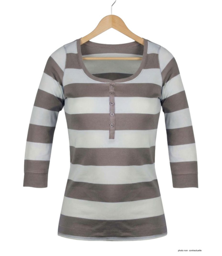 MAYFLOWER DOMINGO1 - Tee-shirt manches 3/4 beige col boutonné 100% coton