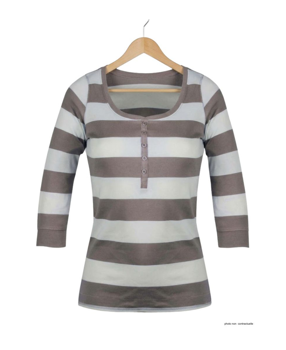 MAYFLOWER DOMINGO1 - Tee-shirt manches 3/4 beige col boutonné 100% coton