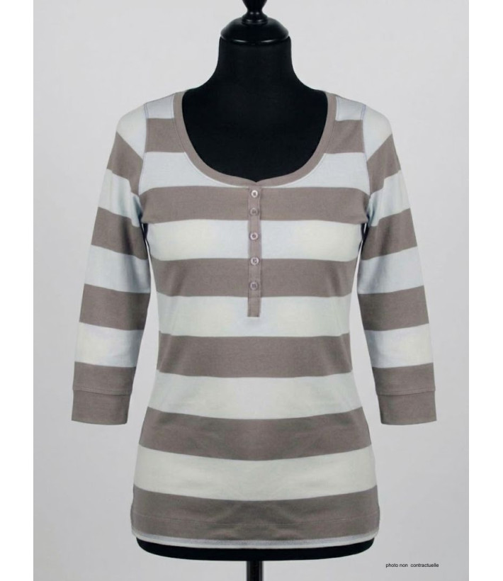 MAYFLOWER DOMINGO1 - Tee-shirt manches 3/4 beige col boutonné 100% coton