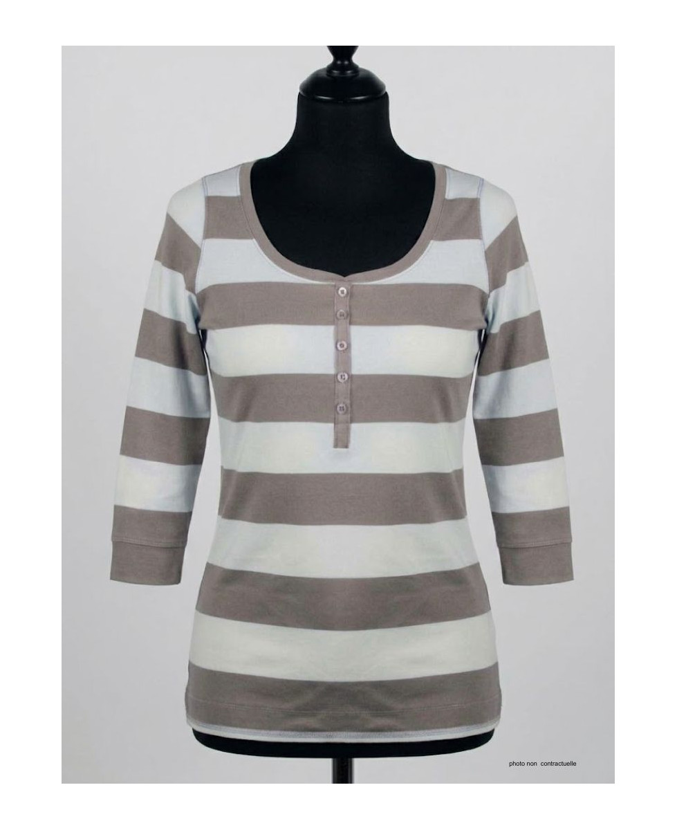 MAYFLOWER DOMINGO1 - Tee-shirt manches 3/4 beige col boutonné 100% coton