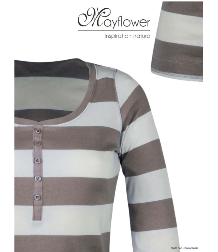 MAYFLOWER DOMINGO1 - Tee-shirt manches 3/4 beige col boutonné 100% coton