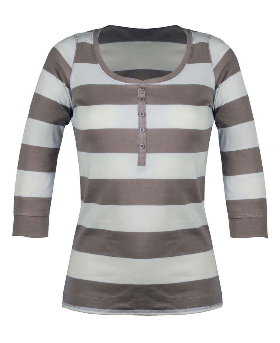 MAYFLOWER DOMINGO1 - Tee-shirt manches 3/4 beige col boutonné 100% coton