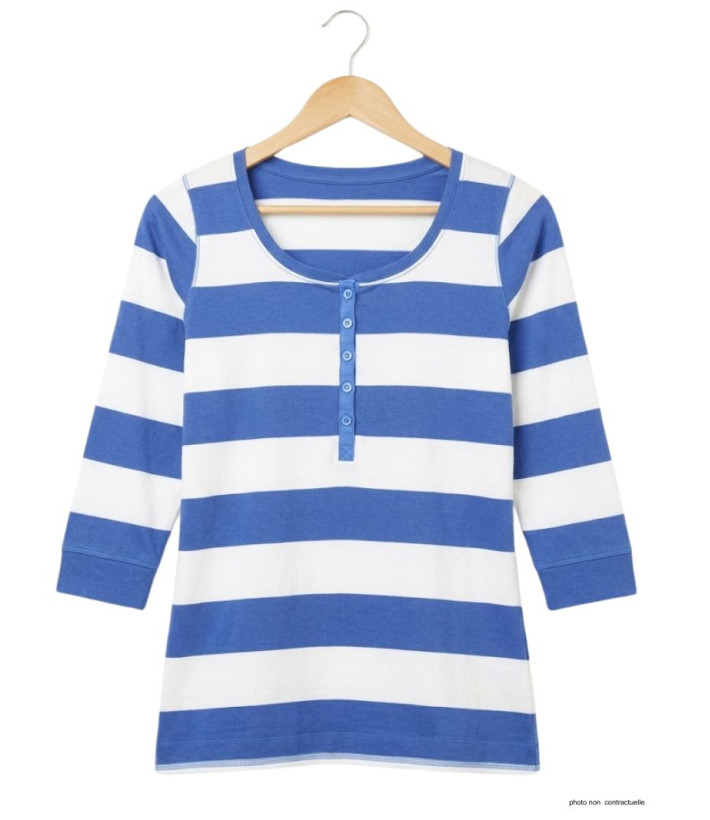 MAYFLOWER DOMINGO2 - Tee-shirt rayé blanc et bleu manches 3/4 coton