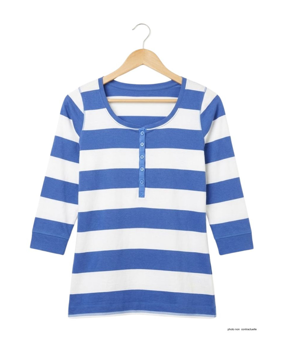 MAYFLOWER DOMINGO2 - Tee-shirt rayé blanc et bleu manches 3/4 coton
