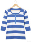 MAYFLOWER DOMINGO2 - Tee-shirt rayé blanc et bleu manches 3/4 coton