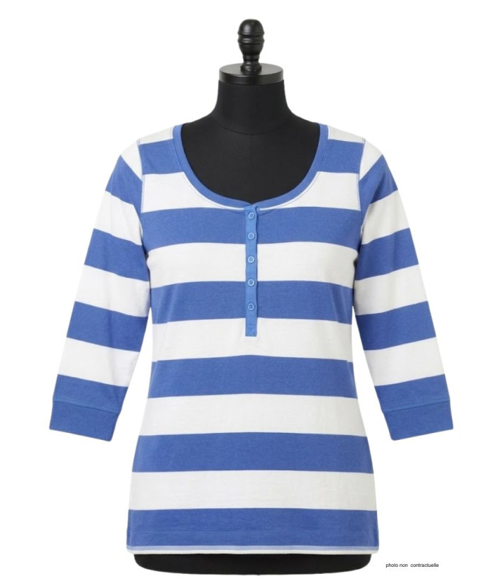 MAYFLOWER DOMINGO2 - Tee-shirt rayé blanc et bleu manches 3/4 coton