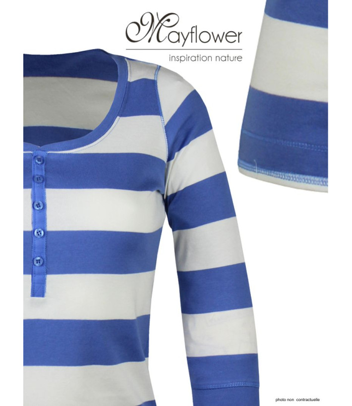 MAYFLOWER DOMINGO2 - Tee-shirt rayé blanc et bleu manches 3/4 coton