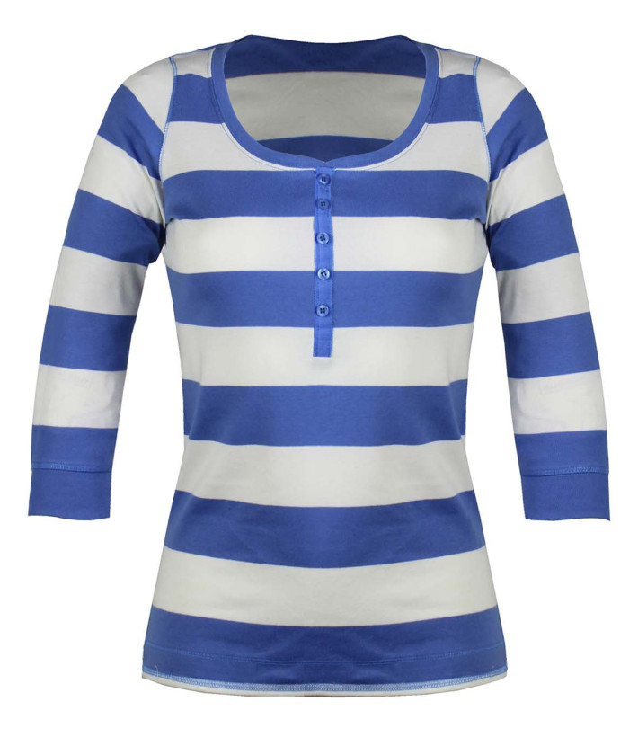 MAYFLOWER DOMINGO2 - Tee-shirt rayé blanc et bleu manches 3/4 coton