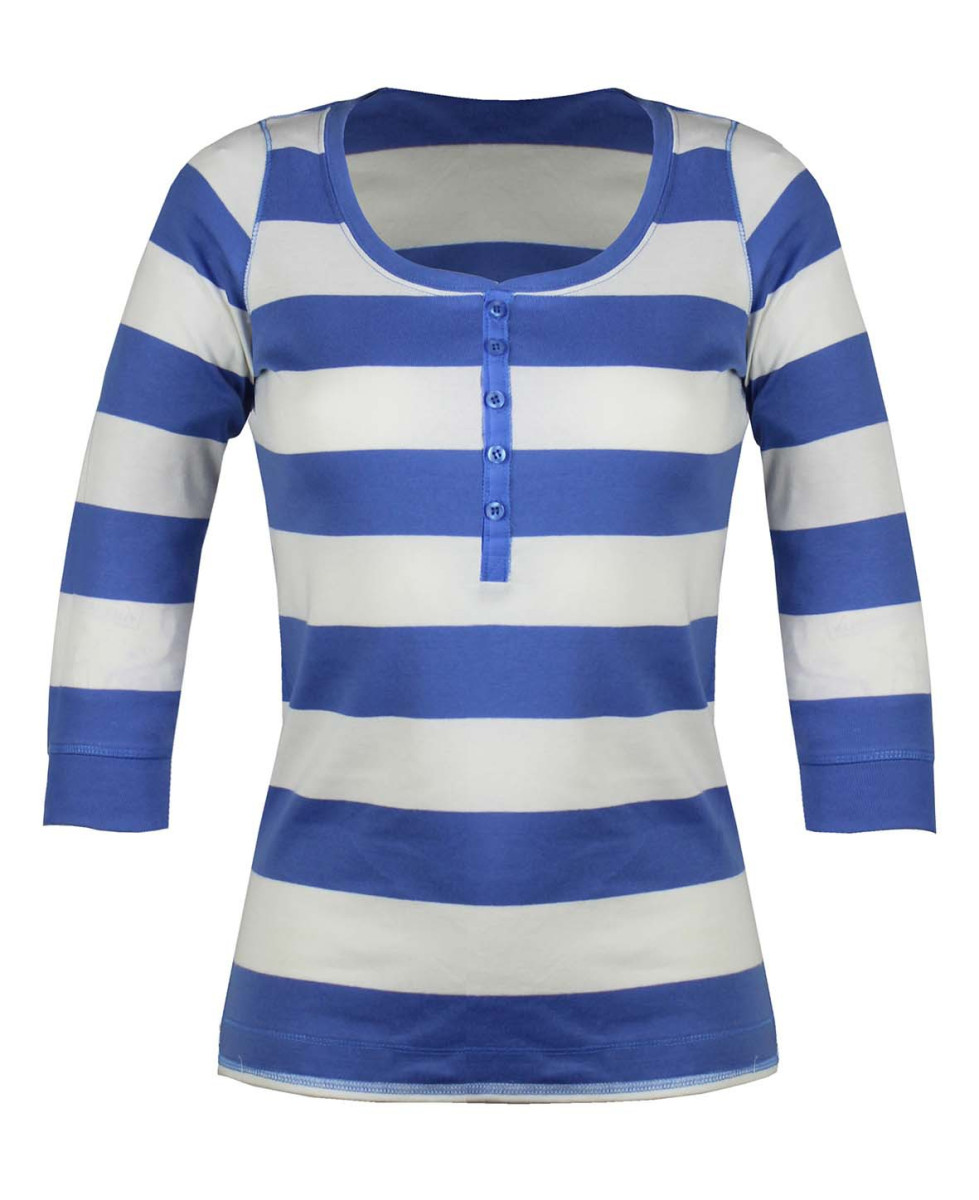 MAYFLOWER DOMINGO2 - Tee-shirt rayé blanc et bleu manches 3/4 coton