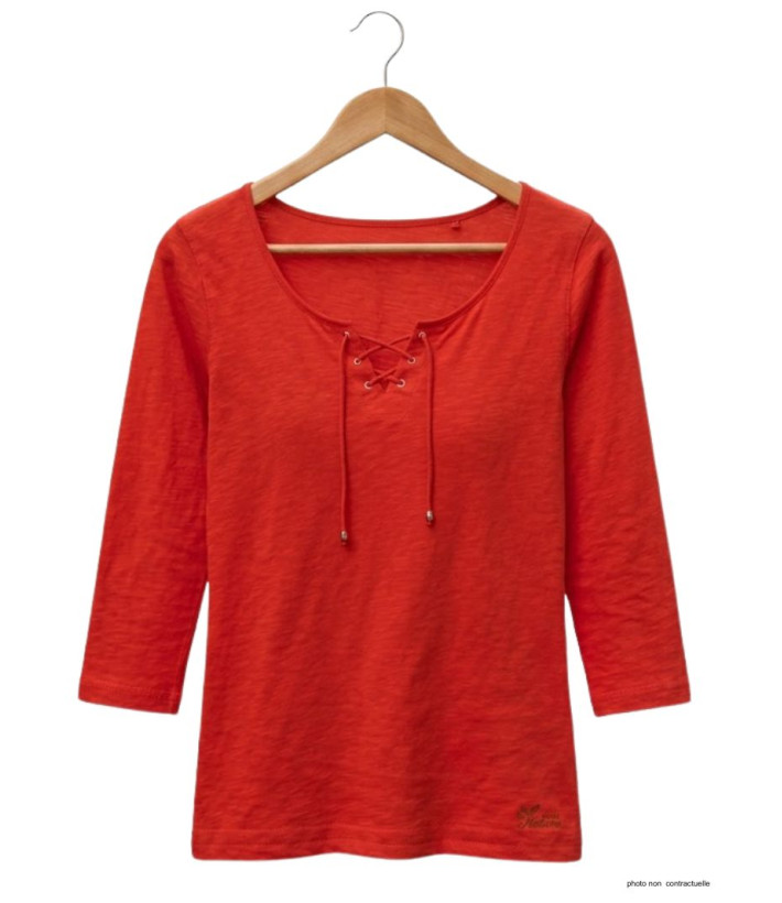 MAYFLOWER DOUGLAS1 - Tee-shirt orange manches 3/4 col à lacets