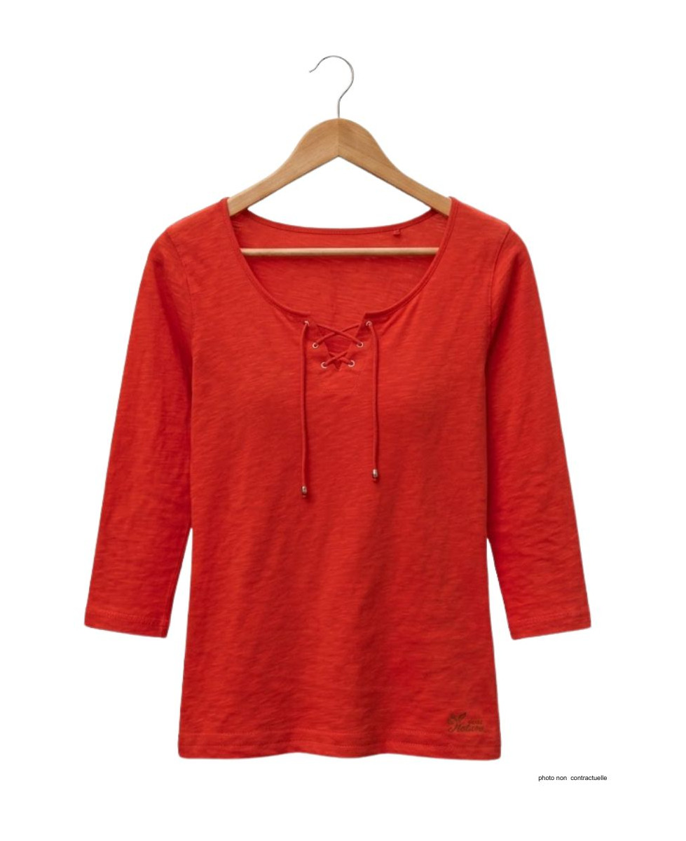 MAYFLOWER DOUGLAS1 - Tee-shirt orange manches 3/4 col à lacets