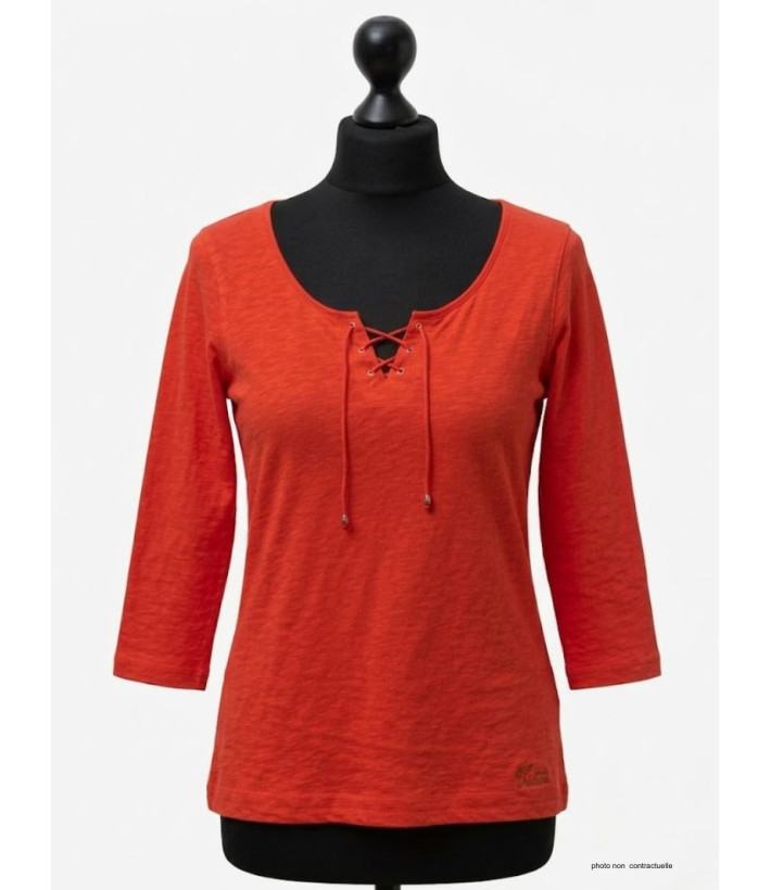 MAYFLOWER DOUGLAS1 - Tee-shirt orange manches 3/4 col à lacets