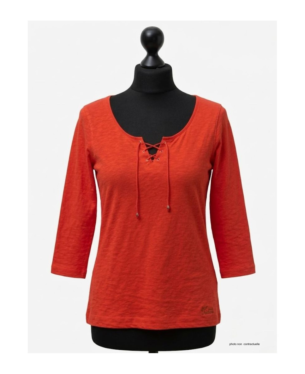 MAYFLOWER DOUGLAS1 - Tee-shirt orange manches 3/4 col à lacets