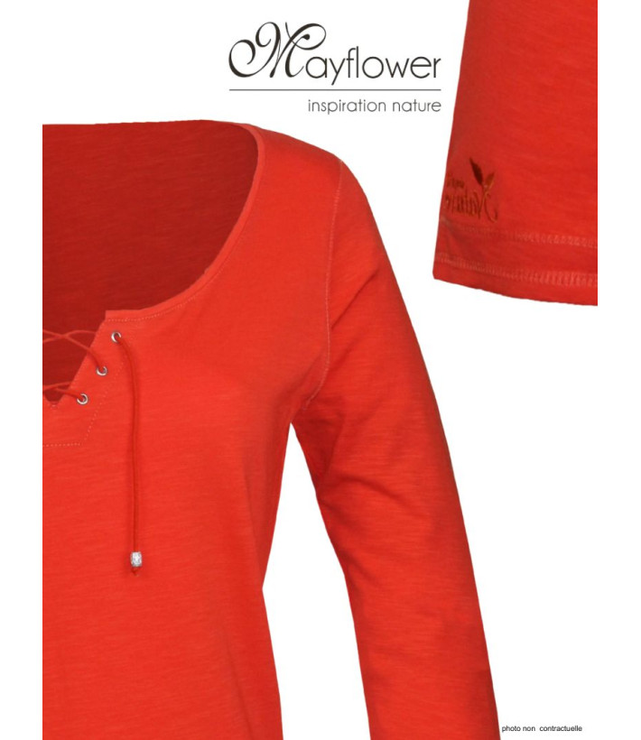MAYFLOWER DOUGLAS1 - Tee-shirt orange manches 3/4 col à lacets
