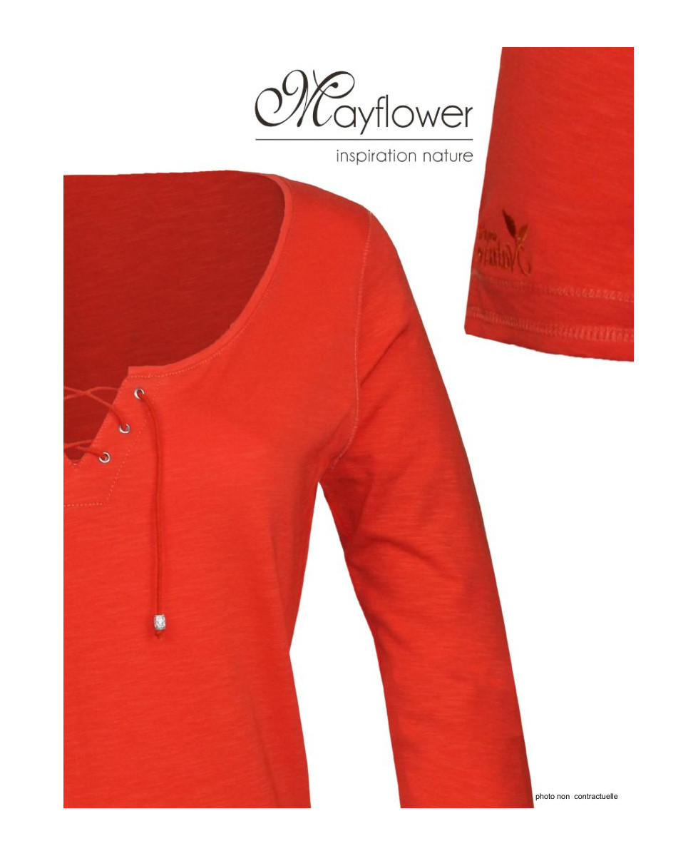MAYFLOWER DOUGLAS1 - Tee-shirt orange manches 3/4 col à lacets