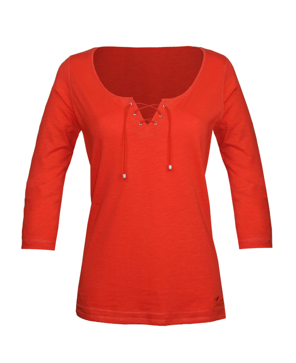 MAYFLOWER DOUGLAS1 - Tee-shirt orange manches 3/4 col à lacets