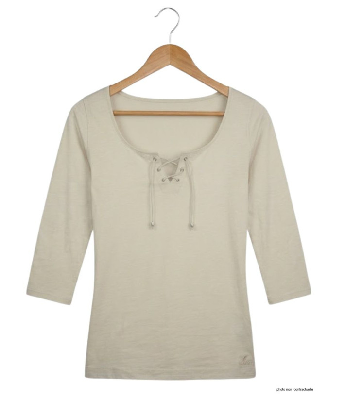 MAYFLOWER DOUGLAS2 - Tee-shirt beige manches 3/4 col à lacets
