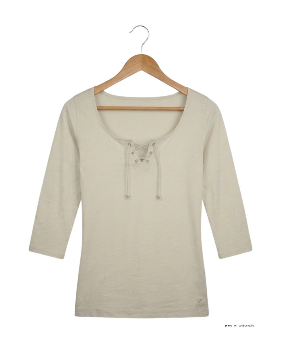 MAYFLOWER DOUGLAS2 - Tee-shirt beige manches 3/4 col à lacets