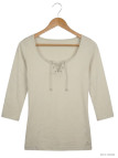 MAYFLOWER DOUGLAS2 - Tee-shirt beige manches 3/4 col à lacets
