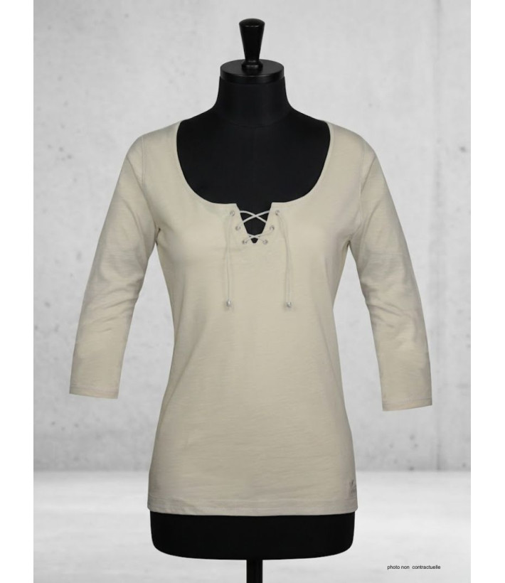 MAYFLOWER DOUGLAS2 - Tee-shirt beige manches 3/4 col à lacets