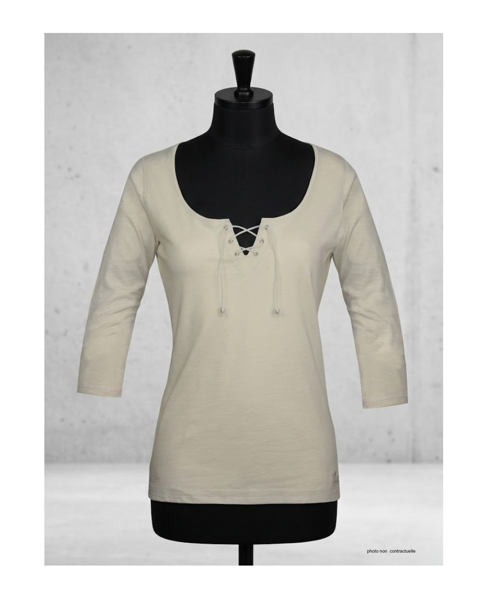 MAYFLOWER DOUGLAS2 - Tee-shirt beige manches 3/4 col à lacets