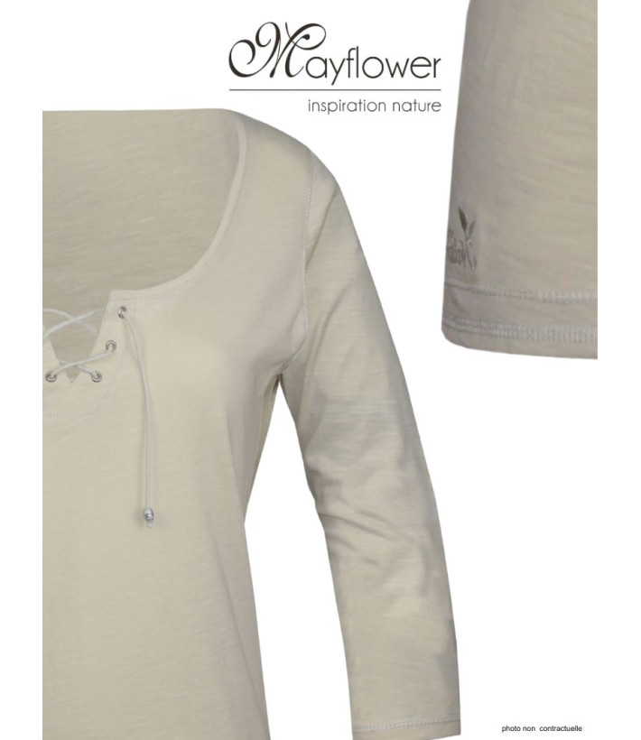 MAYFLOWER DOUGLAS2 - Tee-shirt beige manches 3/4 col à lacets