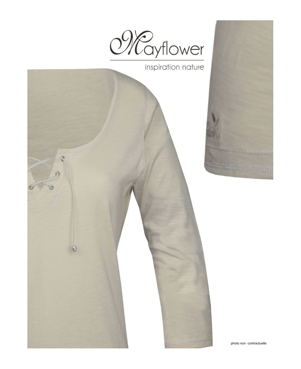 MAYFLOWER DOUGLAS2 - Tee-shirt beige manches 3/4 col à lacets