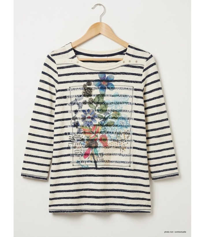 MAYFLOWER KA9631A - Tee-shirt coton stretch marine manches 3/4