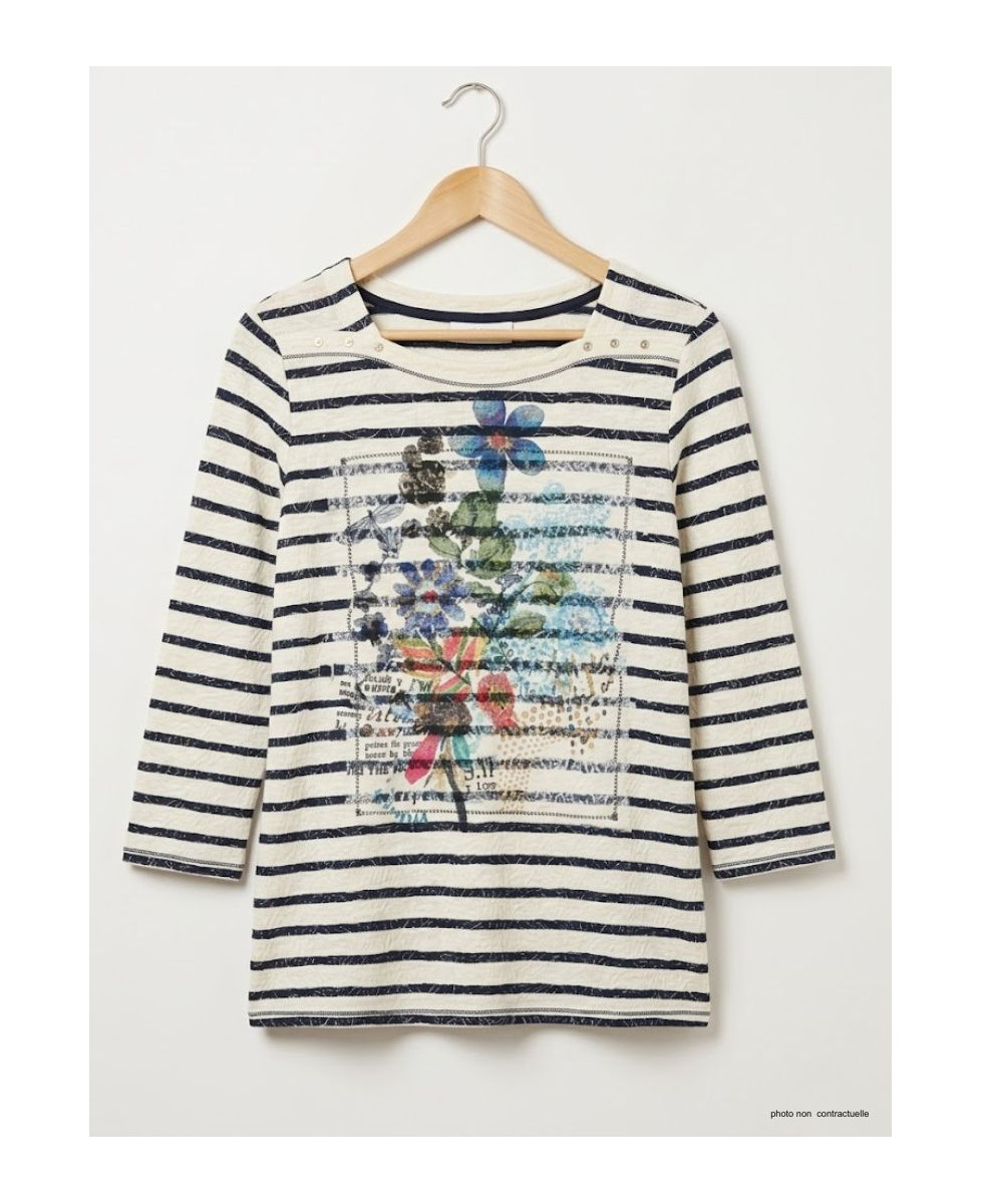 MAYFLOWER KA9631A - Tee-shirt coton stretch marine manches 3/4