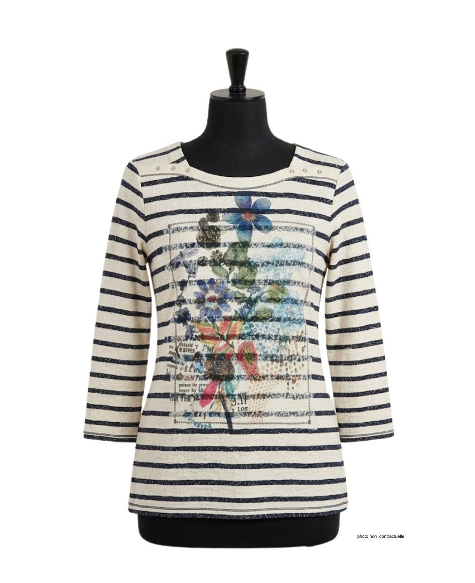 MAYFLOWER KA9631A - Tee-shirt coton stretch marine manches 3/4