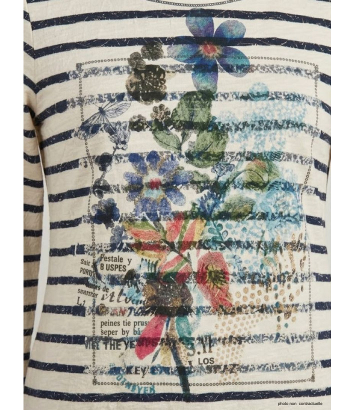 MAYFLOWER KA9631A - Tee-shirt coton stretch marine manches 3/4