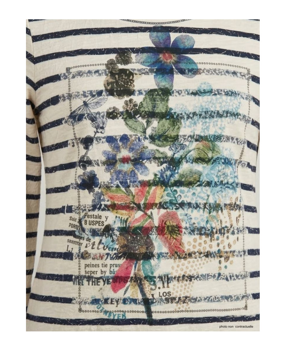 MAYFLOWER KA9631A - Tee-shirt coton stretch marine manches 3/4