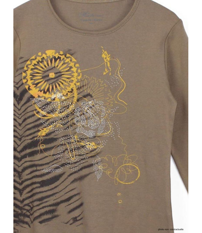 MAYFLOWER CERGY1B - Tee-shirt beige manches longues imprimé zèbre