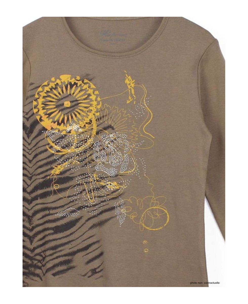 MAYFLOWER CERGY1B - Tee-shirt beige manches longues imprimé zèbre