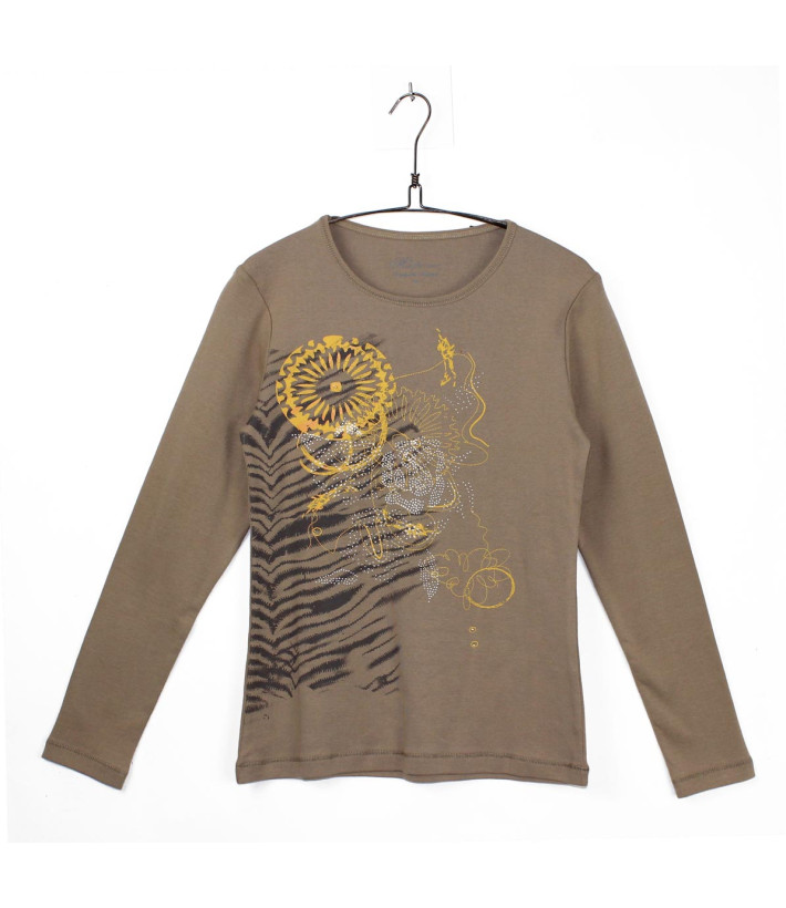 MAYFLOWER CERGY1B - Tee-shirt beige manches longues imprimé zèbre